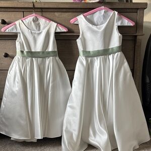 Azazie flower girl White Kids Dress with Green Sash